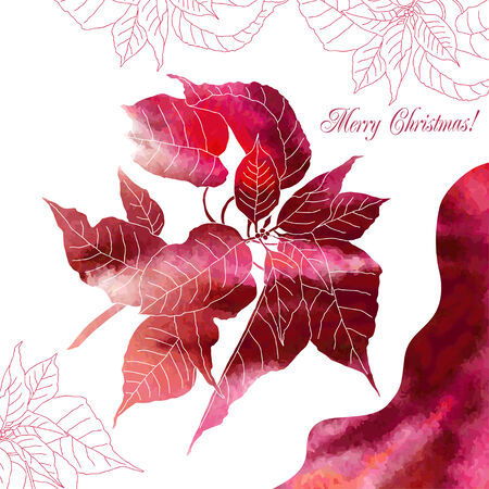 Background  with red poinsettia flowers. Vector watercolor illustrationのイラスト素材