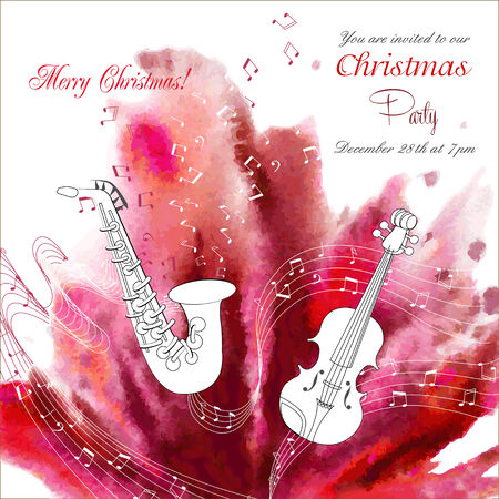 Background  with  violin and saxophone. Vector watercolor illustrationのイラスト素材