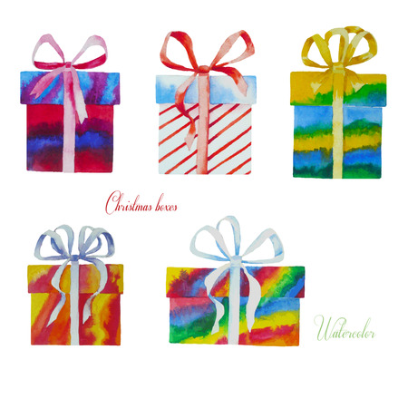 Christmas color boxes.Vector watercolor illustrationのイラスト素材