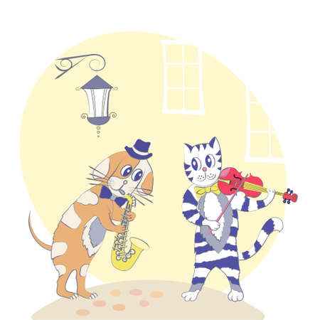 Cat and dog musicians.Vector illlustrationのイラスト素材