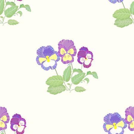 Seamless pattern  with flowers and pansies.  Vector illustrationのイラスト素材
