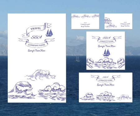 Template corporate identity with waves. Background for printed media design. Business card, invitation, greeting card, postcard. Vector Illustrationのイラスト素材