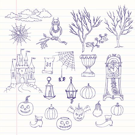 Halloween. Notebook set with  hand drawn elements. Vector Illustrationのイラスト素材