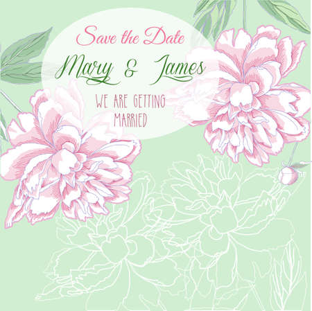 Wedding background with white and pink peony. Vector Illustrationのイラスト素材