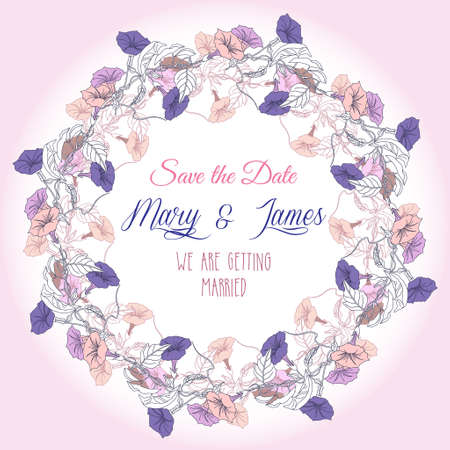 Wedding wreath with violet and pink bindweed. Vector illustrationのイラスト素材