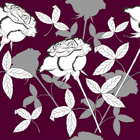 Seamless pattern with  black and white flowers. Vector floral illustrationのイラスト素材