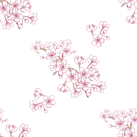 Seamless pattern  with sakura. Hand drawn spring blossom trees. Vector illustration with cherry blossoms.のイラスト素材