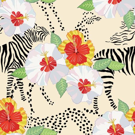 Seamless pattern with hibiscus. Vector illustrationのイラスト素材