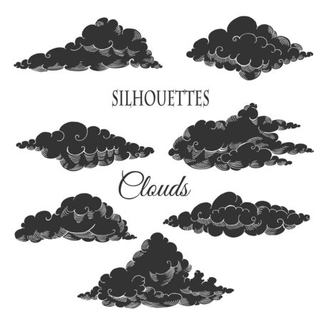 Background with clouds sketches. Hand drawn sky vector illustrationのイラスト素材