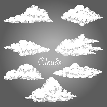 Background with clouds sketches. Hand drawn sky vector illustrationのイラスト素材