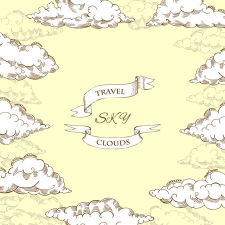 Background with clouds sketches. Hand drawn sky vector illustrationのイラスト素材