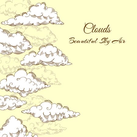 Background with clouds sketches. Hand drawn sky vector illustrationのイラスト素材