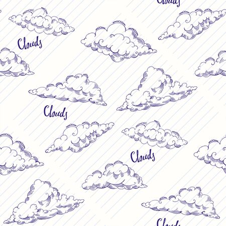 Seamless pattern with clouds sketches. Hand drawn sky vector illustrationのイラスト素材