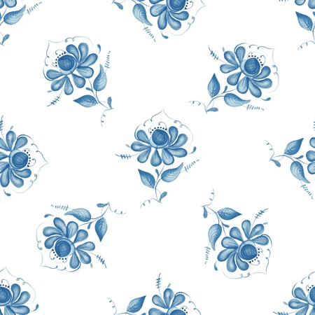 Russian ornament Gzel. Seamless pattern with Russian ornament Gzel. Hand drawn watercolor elementsの写真素材