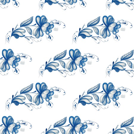 Russian ornament Gzel. Seamless pattern with Russian ornament Gzel. Hand drawn watercolor elementsの写真素材