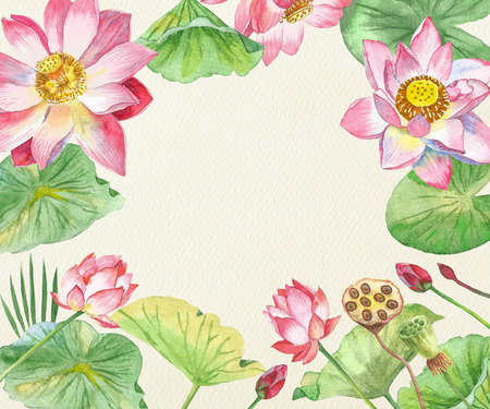 Beautiful Lotus Flowers . Hand painted watercolor illustrationの写真素材