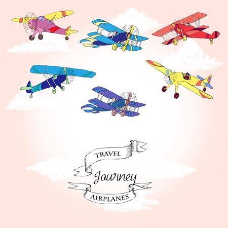 Background with Airplanes and Cloudsのイラスト素材