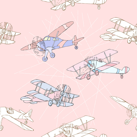 Seamless pattern with clouds and airplanesのイラスト素材