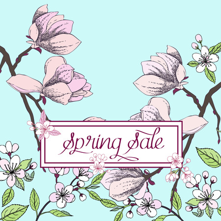 Spring sale background with flower designs.のイラスト素材