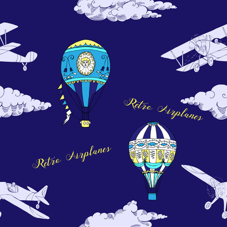 Seamless pattern with air balloons and airplanesのイラスト素材