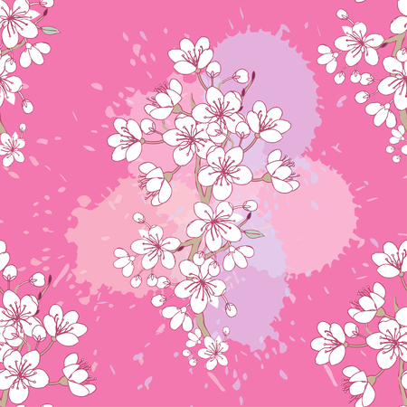 Seamless pattern  with sakura. Hand drawn spring blossom trees.のイラスト素材