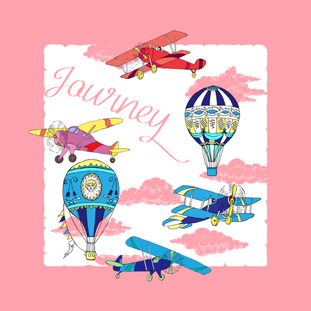 Background with Colored Airplanesのイラスト素材