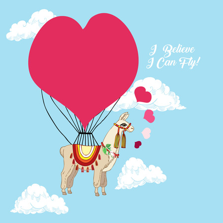 Llamas with pink heart. Hand drawn animals sketches. Vector Illustrationのイラスト素材