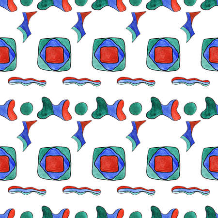 Seamless watercolor pattern of individual ethnic elements
