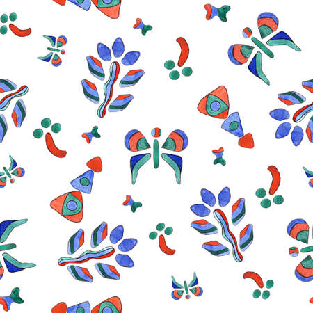 Seamless watercolor pattern of individual ethnic elementsの写真素材