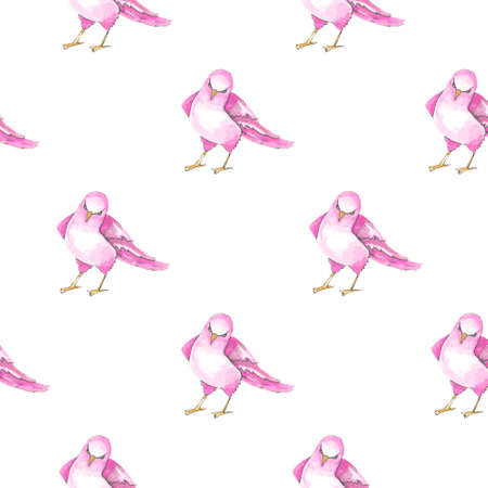 Watercolor seamless drawing, pattern, repetitive rapport for textiles, paper scrapbook on white background blue birdsの写真素材