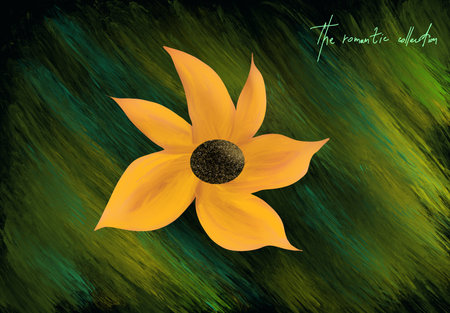 Floral decoration. Orange flower on an olive background. Artistic drawing.の写真素材