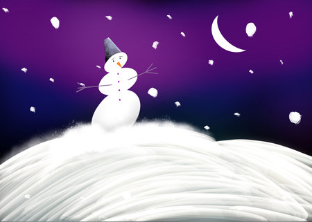Gentle fluffy winter, illustration, Christmas and holiday mood, snowy winter, snowman.の写真素材