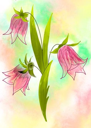 Floral illustration, lilies of the valley, summer theme, bright colors, still life, art drawing.の写真素材