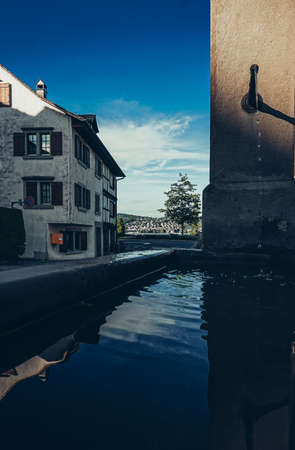 Public drinking fountains in Switzerland that distribute free drinking water. Public Drinking Fountains in Switzerlandの写真素材