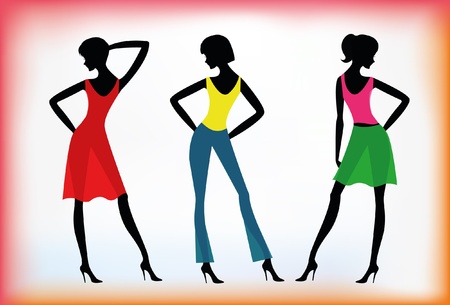 Fashion girls. Silhouettes のイラスト素材