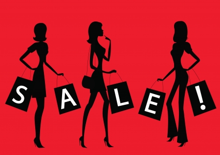 Women shopping with word  SALE  on their bags のイラスト素材