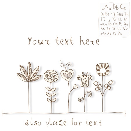 Flowers and Font. Doodle styleのイラスト素材
