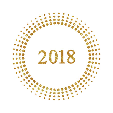Halftone circle made of gold glitter with the number 2018 inside. Vector illustrationのイラスト素材