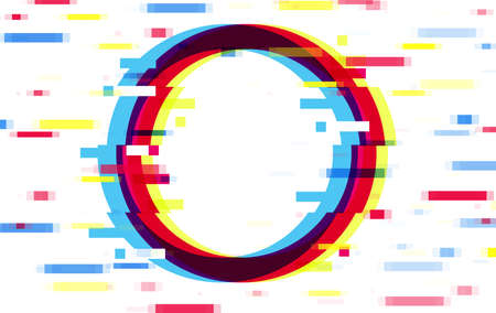 An illuminated circle frame with glitch effect and a place for text Distorted glitch style modern...