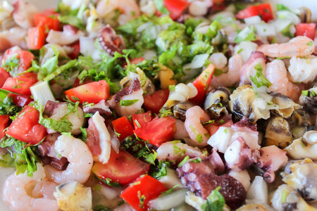 delicious salad with sea productsの写真素材