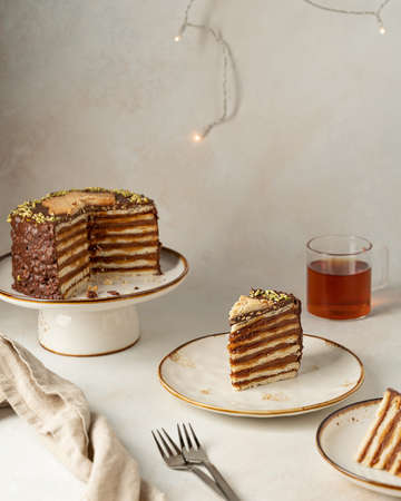 piece of shortcrust pastry cake with chocolate cream