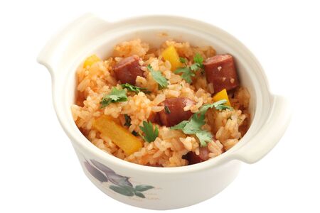 rice with sausage and pepperの写真素材