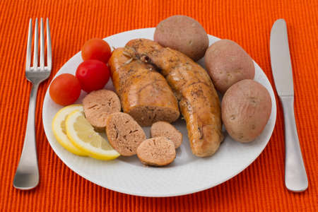 cod roe with potato and lemonの写真素材