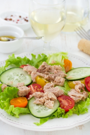 salad with fish on the plateの写真素材