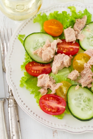 salad with tuna on the plateの写真素材