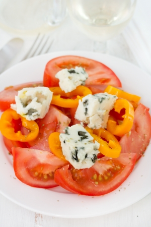 tomato with pepper and cheese roquefortの写真素材