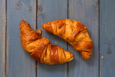 croissants on blue backgroundの写真素材