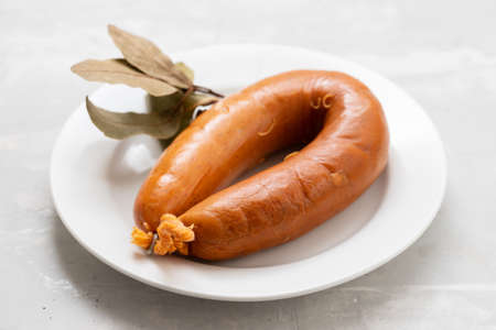 typical portuguese smoked sausage Farinheira on the dish