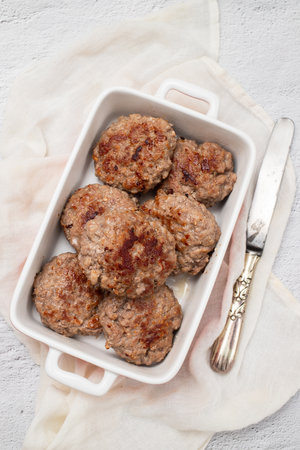 Homemade fried meatballs in dish
