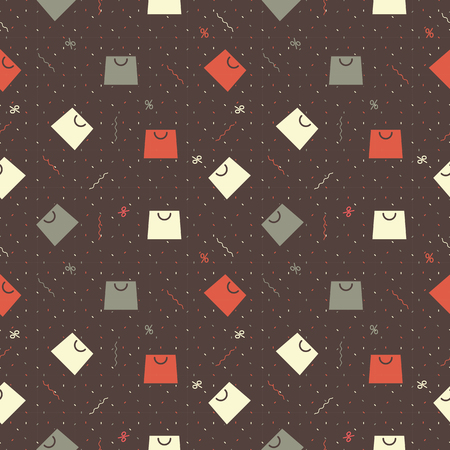 Seamless pattern for Black Friday sales with shopping bag, ribbons and percentのイラスト素材